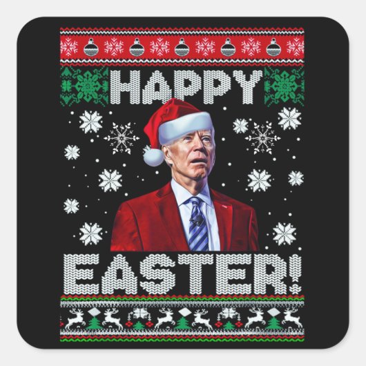 Gelukkig Pasen Grappig Joe Biden Kerstmis Vierkante Sticker (Voorkant)