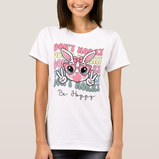 Gelukkig Pasen Groovy Bunny Gezicht Maak je geen z T-shirt (Voorkant)