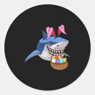 Gelukkig Pasen Haaienkonijn Met Pasen Mand Jongens Ronde Sticker