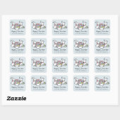Gelukkig Pasen Hand Getekende Doodle Fantasie Koni Vierkante Sticker (Vel)
