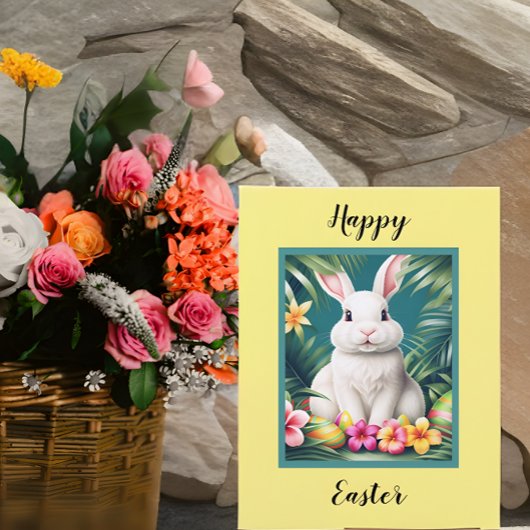Gelukkig Pasen Hawaïaans tropisch konijn & eieren Kaart