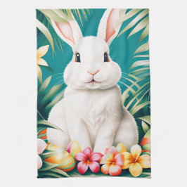Gelukkig Pasen Hawaïaans tropisch konijn & eieren Theedoek