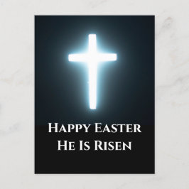 Gelukkig Pasen Hij is Risen Wit Licht Kruis Feestdagenkaart