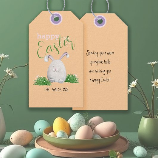 Gelukkig Pasen Huisdier Konijn Watercolor Illustra Cadeaulabel