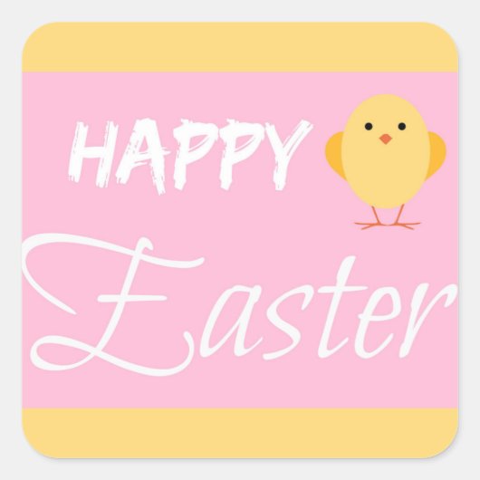 Gelukkig Pasen Kleine Chick Geel Vierkante Sticker (Voorkant)