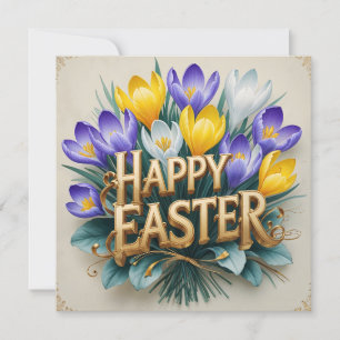 Gelukkig Pasen Kleurrijke Crocus Bloemen Feestdagenkaart