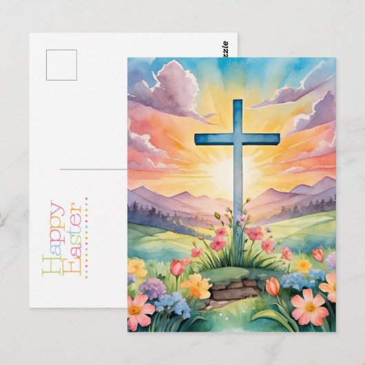 Gelukkig Pasen, kleurrijke illustratie, Briefkaart (Voorkant / Achterkant)