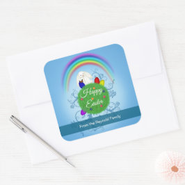 Gelukkig Pasen Kleurrijke Regenboog & Planeet Knuf Vierkante Sticker