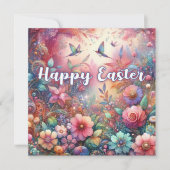 Gelukkig Pasen kolibries Kleurrijke Bloemen Pasen Feestdagenkaart (Voorkant)