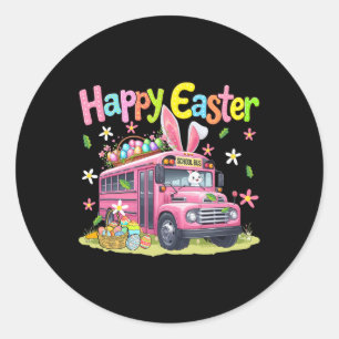 Gelukkig Pasen Konijn Bestuurt Schoolbus Chocolade Ronde Sticker