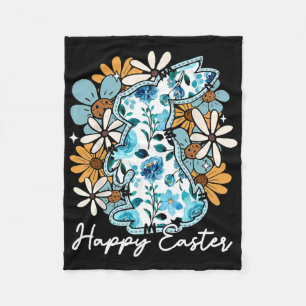 Gelukkig Pasen Konijn Blauwe Bloem Gele Design Voo Fleece Deken