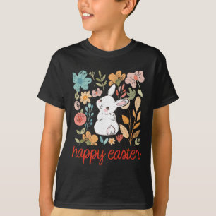 Gelukkig Pasen Konijn Bloem Bloem Vintage Konijn W T-shirt