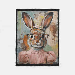 Gelukkig Pasen Konijn Bloem Grafische Kunst Meisje Fleece Deken