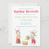Gelukkig Pasen Konijn Bloemen Brunch Uitnodiging (Voorkant)