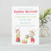 Gelukkig Pasen Konijn Bloemen Brunch Uitnodiging (Staand voorkant)