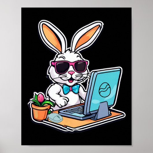 Gelukkig Pasen Konijn Computer Videospel Liefhebbe Poster (Voorkant)