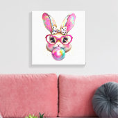Gelukkig Pasen Konijn Coquette Strik Borstelstreek Canvas Afdruk (Insitu (Woonkamer))