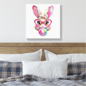 Gelukkig Pasen Konijn Coquette Strik Borstelstreek Canvas Afdruk (Insitu (Slaapkamer))
