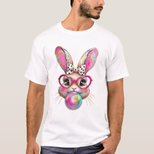 Gelukkig Pasen Konijn Coquette Strik Borstelstreek T-shirt
