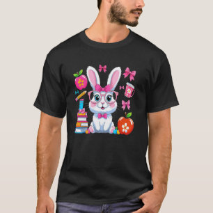 Gelukkig Pasen Konijn Coquette Strik Lerares Pasen T-shirt