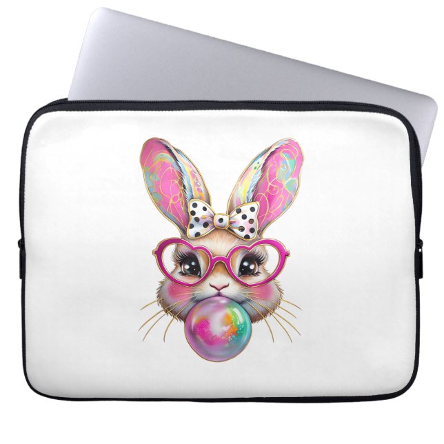 Gelukkig Pasen Konijn Coquette Strik Penseelstreek Laptop Sleeve (Voorkant)