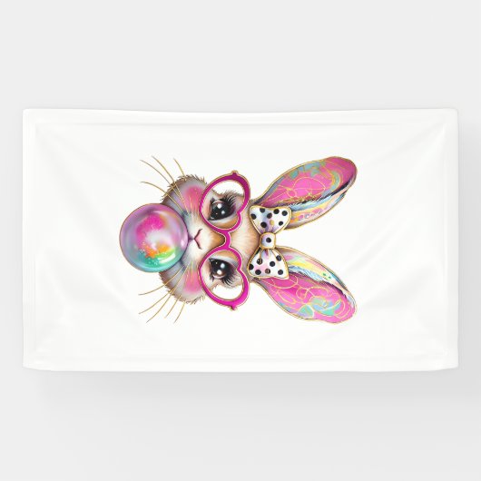 Gelukkig Pasen Konijn Coquette Strik Penseelstreek Spandoek (Horizontaal)