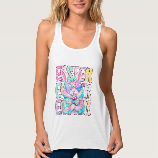 Gelukkig Pasen Konijn Coquette Strik Preppy Pasen Tanktop (Voorkant)