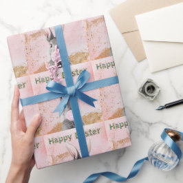 Gelukkig Pasen Konijn dat Roze Bubble Gum blaast Cadeaupapier