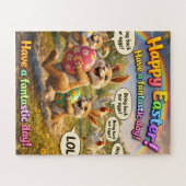 Gelukkig Pasen konijn eierdiefstal legpuzzel grill (Horizontaal)