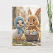 Gelukkig Pasen Konijn Eieren Baby Eend Kaart (Voorkant)