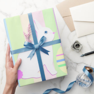 Gelukkig Pasen Konijn en Eieren op Strepen Cadeaupapier