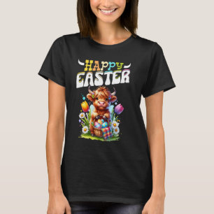 Gelukkig Pasen Konijn Highland Koe Liefhebber Grap T-shirt