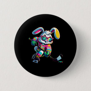 Gelukkig Pasen Konijn Hockey Konijn Mannen Vrouwen Ronde Button 5,7 Cm