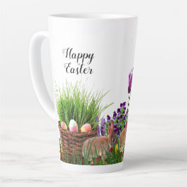 Gelukkig Pasen Konijn in Tulpen Tuin  Latte Mok