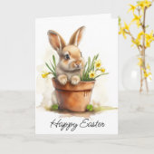 Gelukkig Pasen Konijn Kaart (Gele Bloem)