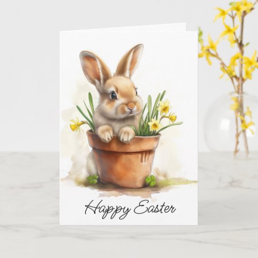 Gelukkig Pasen Konijn Kaart (Gele Bloem)