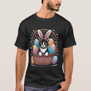 Gelukkig Pasen Konijn Kat Schattig Kitten Ei Mand T-shirt