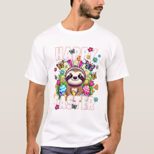 Gelukkig Pasen Konijn Luiaard Paashaas Kinderen Vo T-shirt