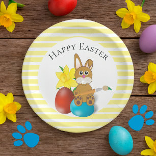 Gelukkig Pasen Konijn met Feestelijke Eieren Feest Papieren Bordje