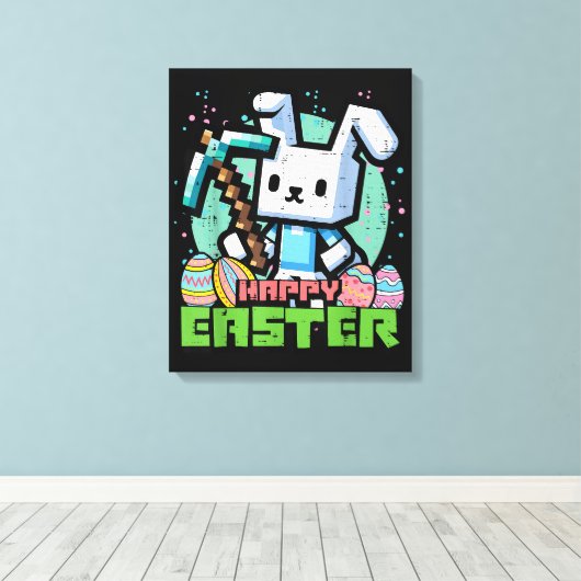 Gelukkig Pasen Konijn Pixel Game  Canvas Afdruk (Insitu (Houten vloer))