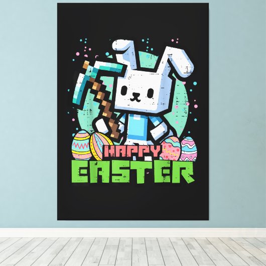 Gelukkig Pasen Konijn Pixel Game  Canvas Afdruk (Insitu (Houten vloer))