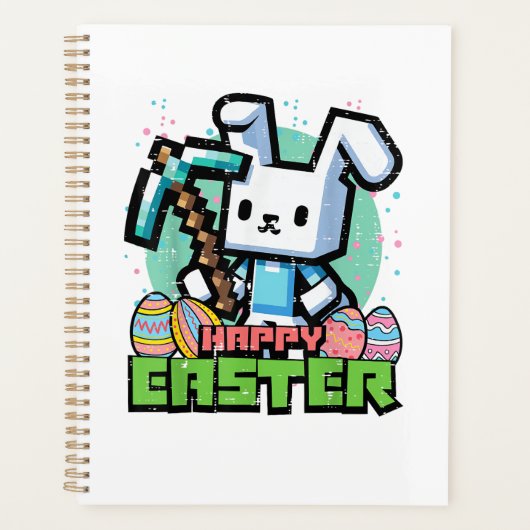 Gelukkig Pasen Konijn Pixel Game Gaming Gamer Jong Planner (Voorkant)