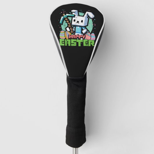 Gelukkig Pasen Konijn Pixel Game  Golfheadcover (Voorkant)