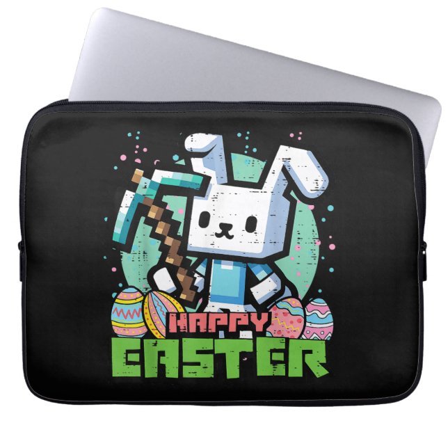 Gelukkig Pasen Konijn Pixel Game  Laptop Sleeve (Voorkant)
