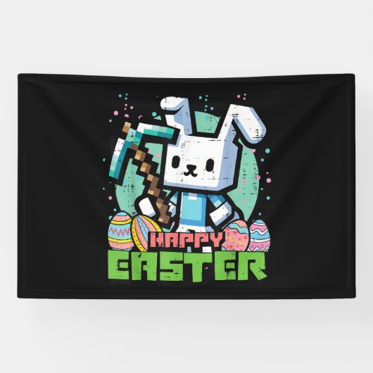Gelukkig Pasen Konijn Pixel Game  Spandoek (Horizontaal)