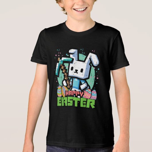Gelukkig Pasen Konijn Pixel Game  Tri-Blend Shirt (Voorkant)