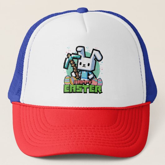Gelukkig Pasen Konijn Pixel Game  Trucker Pet (Voorkant)