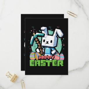 Gelukkig Pasen Konijn Pixel Game  Uitnodiging Briefkaart