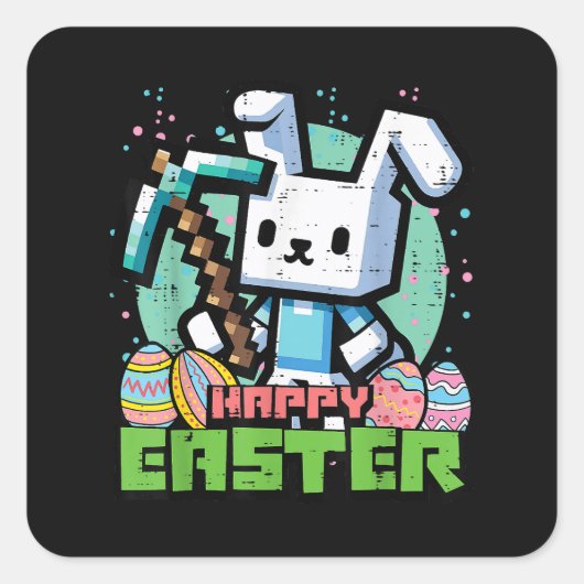 Gelukkig Pasen Konijn Pixel Game  Vierkante Sticker (Voorkant)