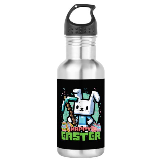 Gelukkig Pasen Konijn Pixel Game  Waterfles (Voorkant)